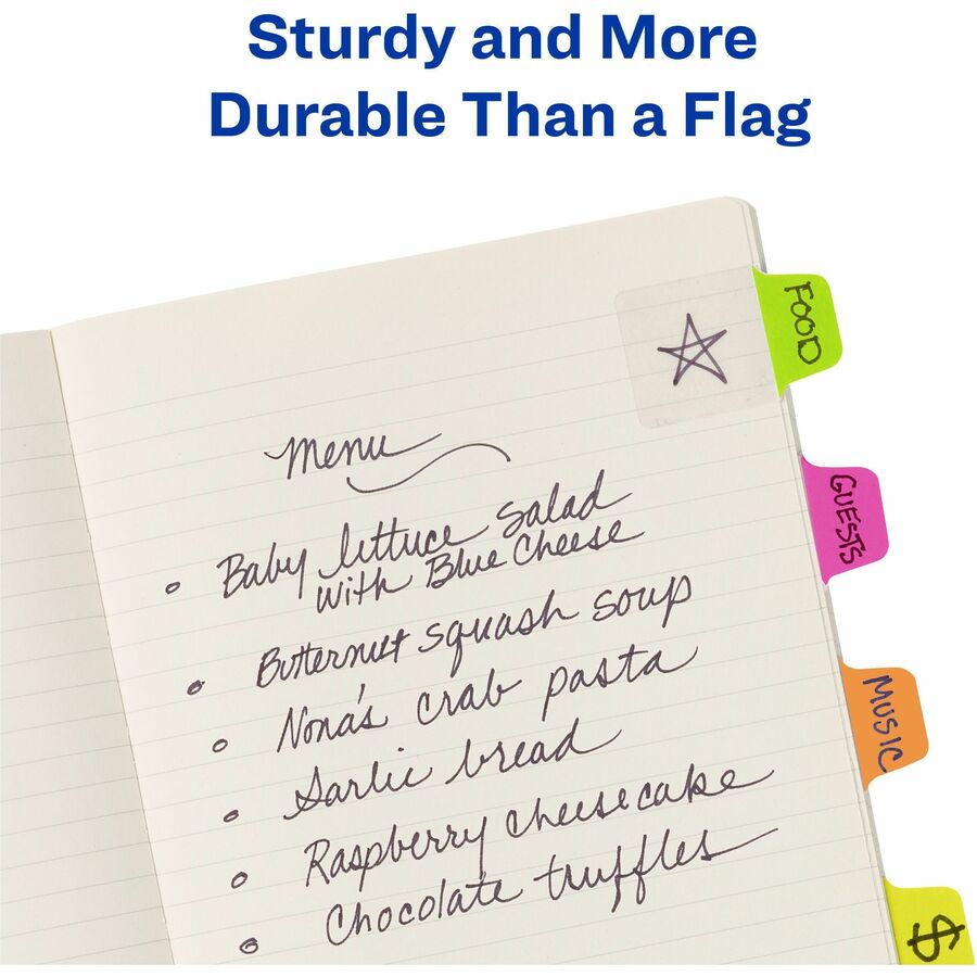 Avery®  Mini Ultra Tabs - 80 Tab(s) - 1.50" Tab Height x 1" Tab Width - Clear Film, Neon Pink Paper, Neon Yellow, Neon Green, Neon Orange Tab(s) - 80 / Pack