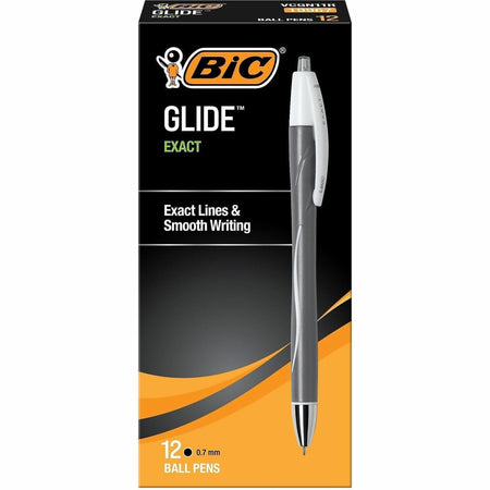 BIC Glide Exact Retractable Ballpoint - Fine Pen Point - Retractable - Black Ink - 1 Dozen