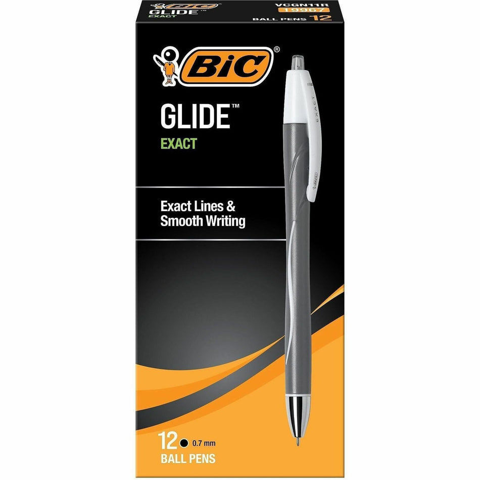 BIC Glide Exact Retractable Ballpoint - Fine Pen Point - Retractable - Black Ink - 1 Dozen