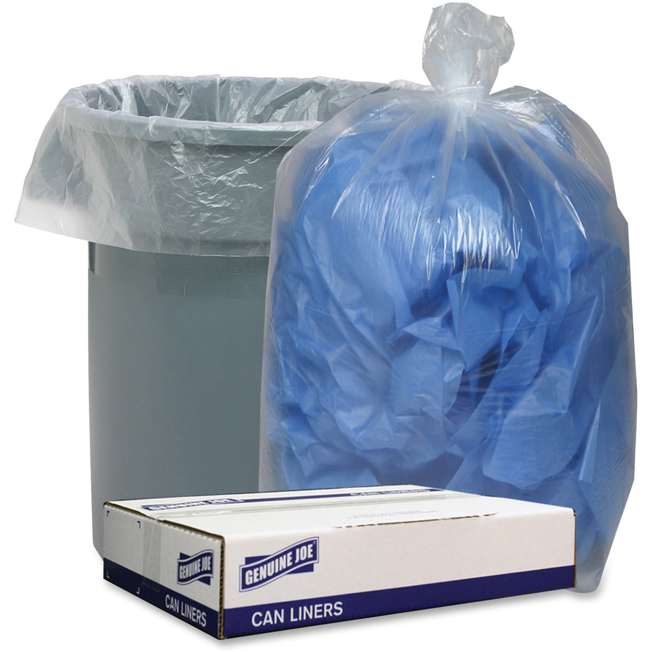 Genuine Joe Clear Low Density Can Liners - 60 gal Capacity - 58" Length x 38" Width x 1.10 mil (28 Micron) Thickness - Low Density - Clear - Recycled - 100 / Carton