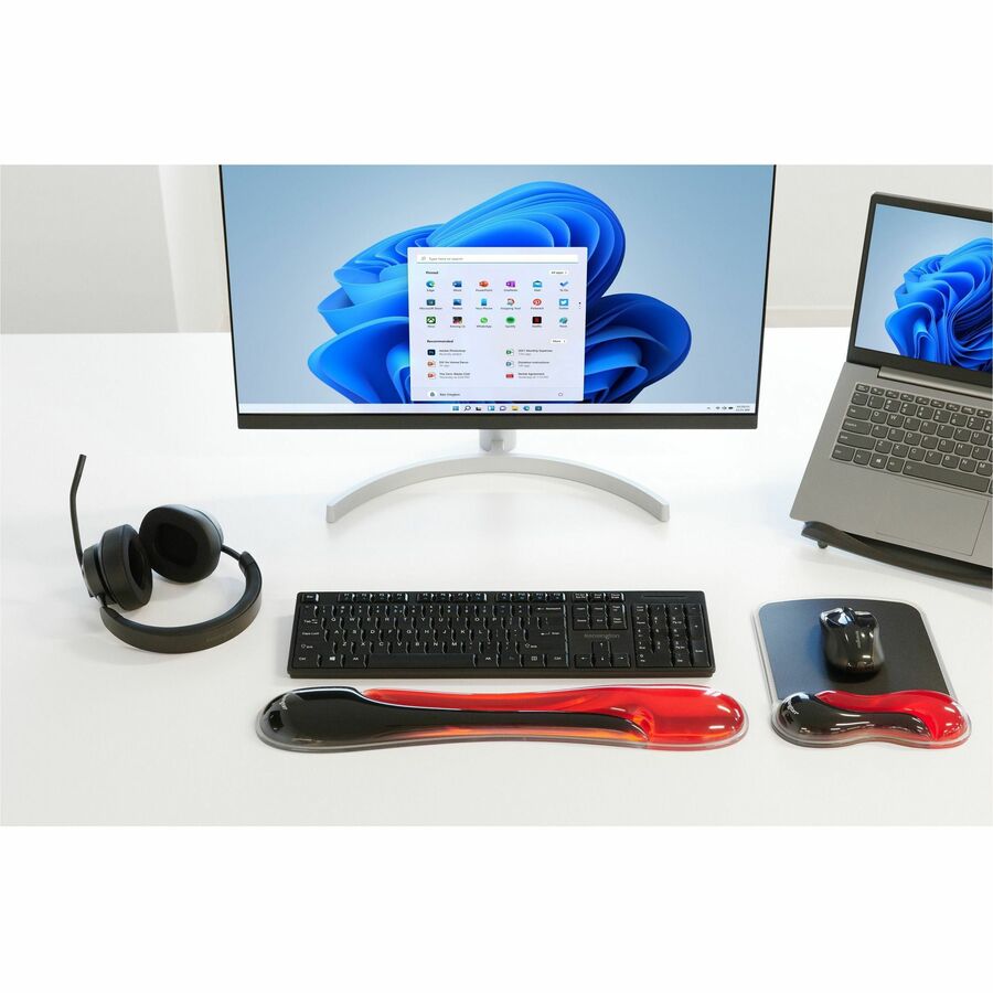 Kensington Duo Gel Wave Keyboard Wrist Rest - 18.88" Width x 3.50" Depth - Red, Black - Gel - Slip Resistant - 1 Each