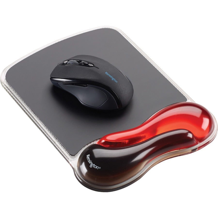 Kensington Duo Gel Wave Mouse Pad Wrist Pillow - 1" Height x 7.25" Width x 9.50" Depth - Red, Black - Gel - Slip Resistant - 1 Each