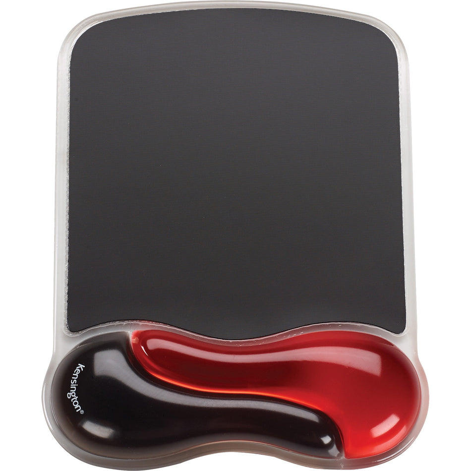 Kensington Duo Gel Wave Mouse Pad Wrist Pillow - 1" Height x 7.25" Width x 9.50" Depth - Red, Black - Gel - Slip Resistant - 1 Each