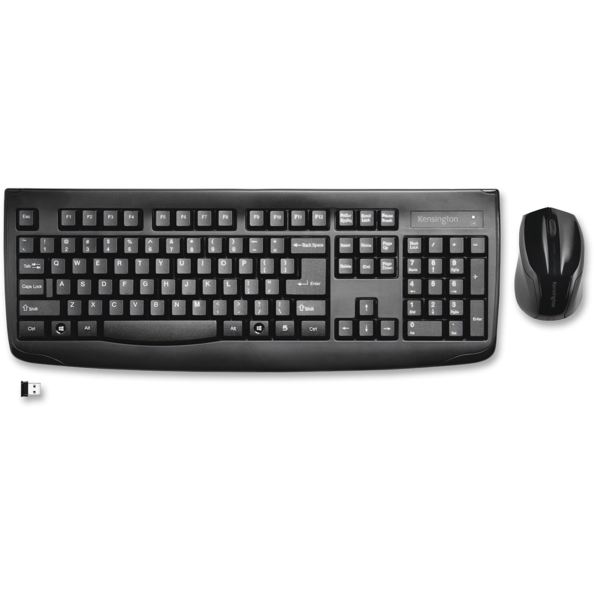 Kensington Pro Fit Wireless Desktop Set - USB Wireless Bluetooth - Black - USB Wireless Bluetooth - Laser - 1000 dpi - Scroll Wheel - QWERTY - Black - Symmetrical - AA, AAA - Compatible with Computer, Notebook - 1 Each