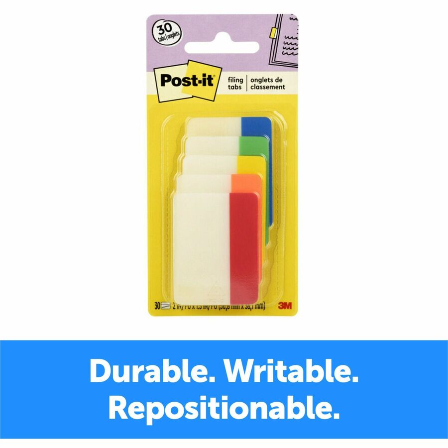Post-it® Tabs: Write-on 2" Tabs in 5 Colors - Removable & Durable - 30/Pack