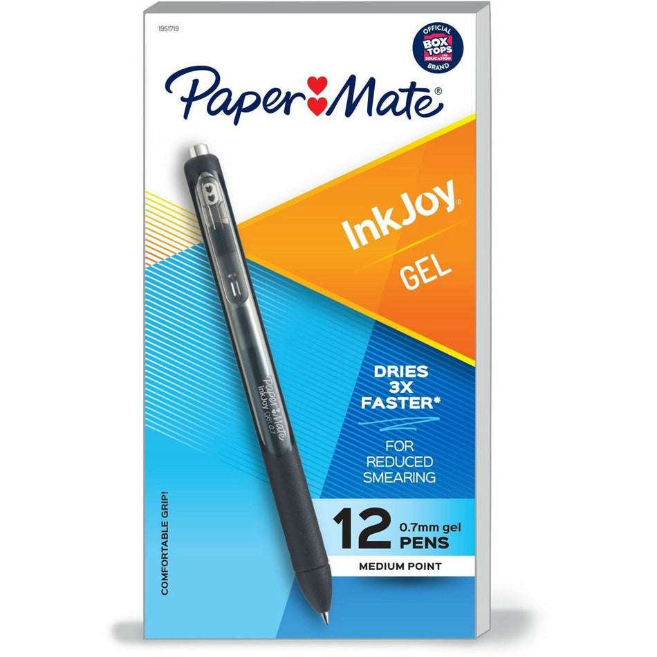 Paper Mate InkJoy Gel Pen - 0.7 mm Pen Point - Retractable - Black Ink - Gel-based - Black Barrel - 1 Dozen