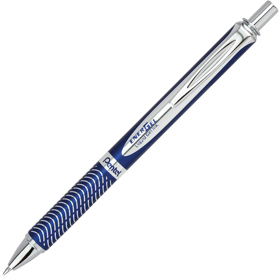 EnerGel EnerGel Alloy Retractable Gel Pen - 0.7 mm Medium Pen Point - Refillable - Retractable - Black Ink - Gel-based - Blue Metal Barrel - Stainless Steel Tip - 1 Each