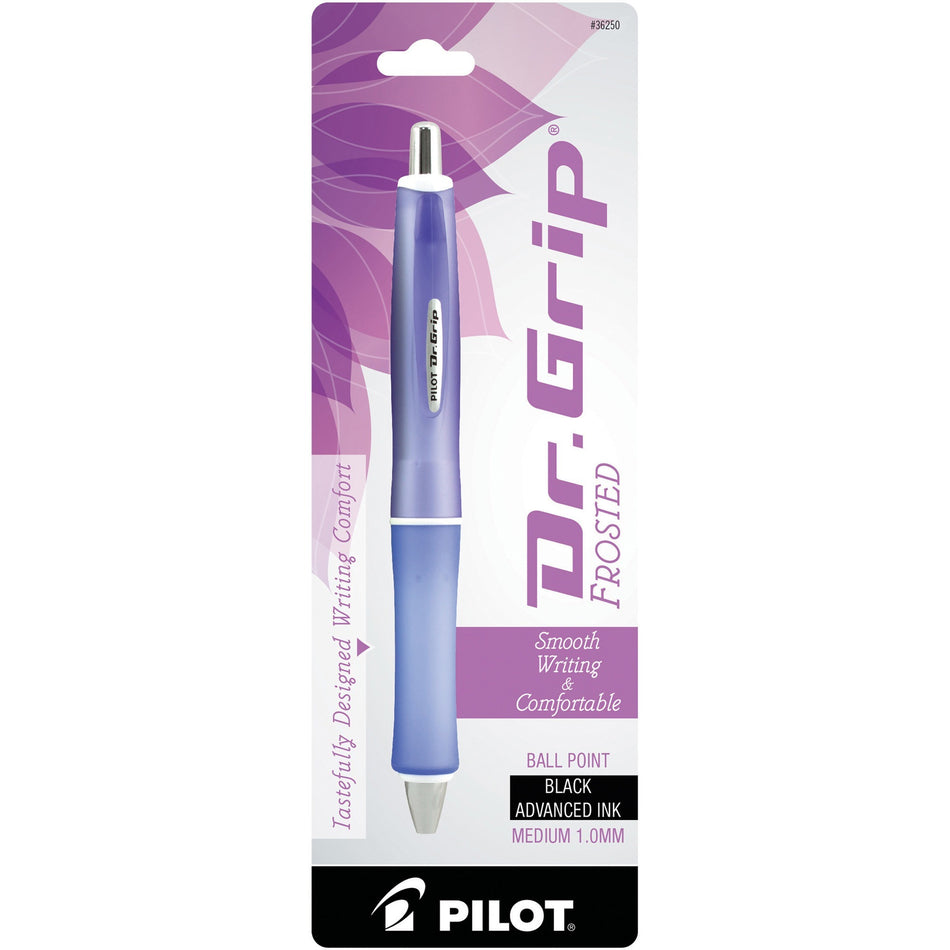Pilot Dr. Grip Frosted Collection Ballpoint Pens - 1 mm Pen Point - Retractable - Black Ink - Frosted Purple Barrel - 1 / Pack