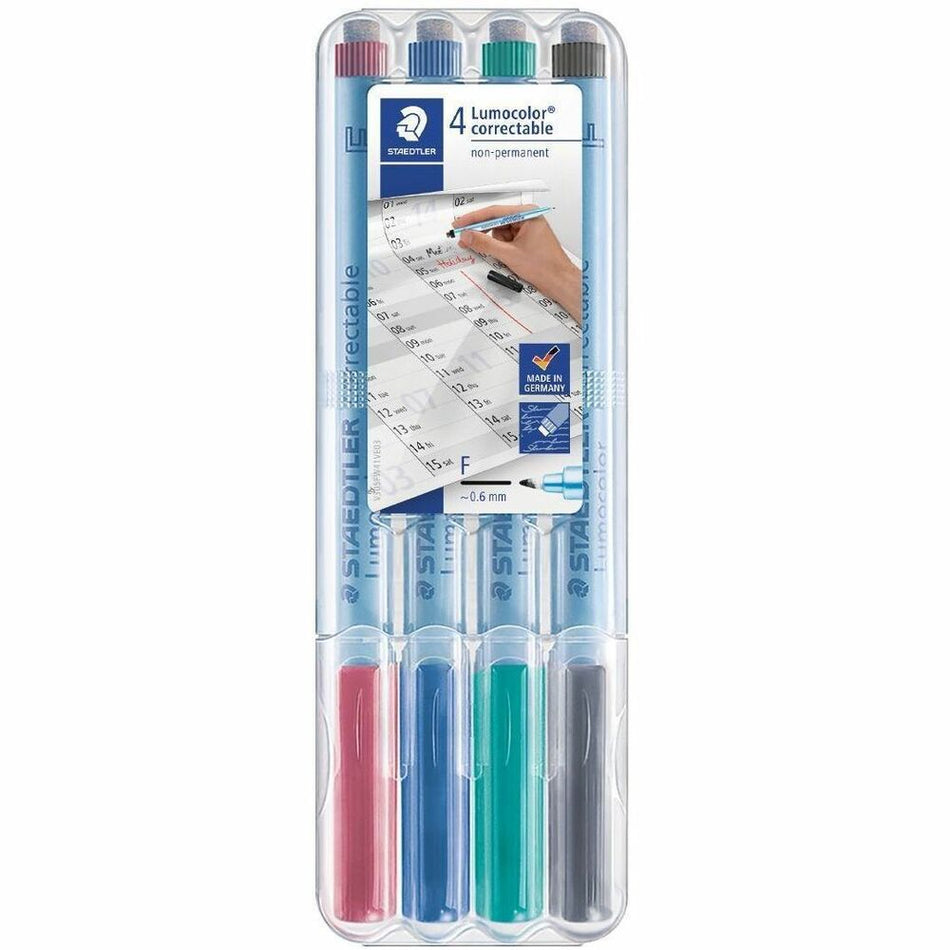 Staedtler Correctable Marker Pens - 0.6 mm Fine Marker Point - Refillable - Assorted Ink - Polypropylene Barrel - 4 / Set