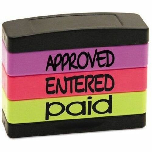 stackSTAMP Stamp Message Stack Set - Message Stamp - APPROVED, ENTERED, PAID - 1.81" Impression Width x 0.63" Impression Length - Assorted - 1 Each