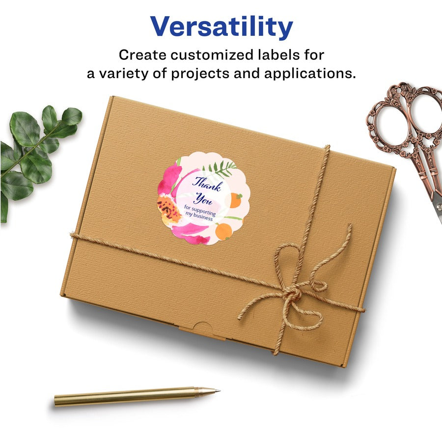 Avery®  Multipurpose Label - 2 1/2" Diameter - Permanent Adhesive - Round Scallop - Laser, Inkjet - Matte White - Paper - 9 / Sheet - 10 Total Sheets - 90 Total Label(s) - 90 / Pack