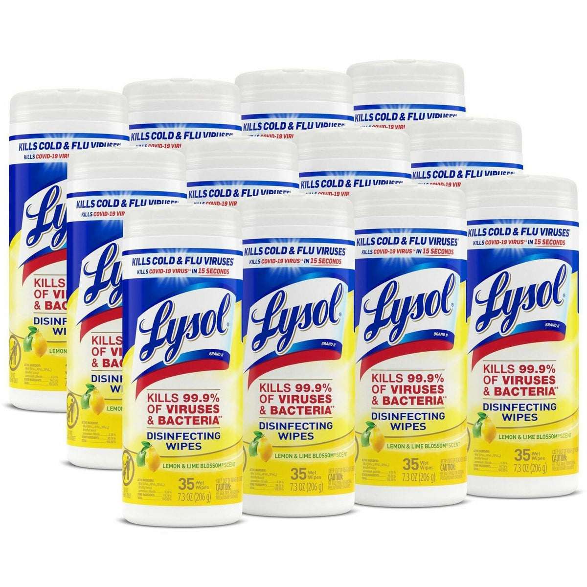 Lysol Lemon/Lime Disinfect Wipes - For Multi Surface, Multipurpose - Lemon & Lime Blossom Scent - 7" Length x 7.25" Width - Recommended For: Virus Remover, Bacteria Remover - Pre-moistened, Anti-bacterial, Disinfectant - White - 35/Tub - 12 / Carton