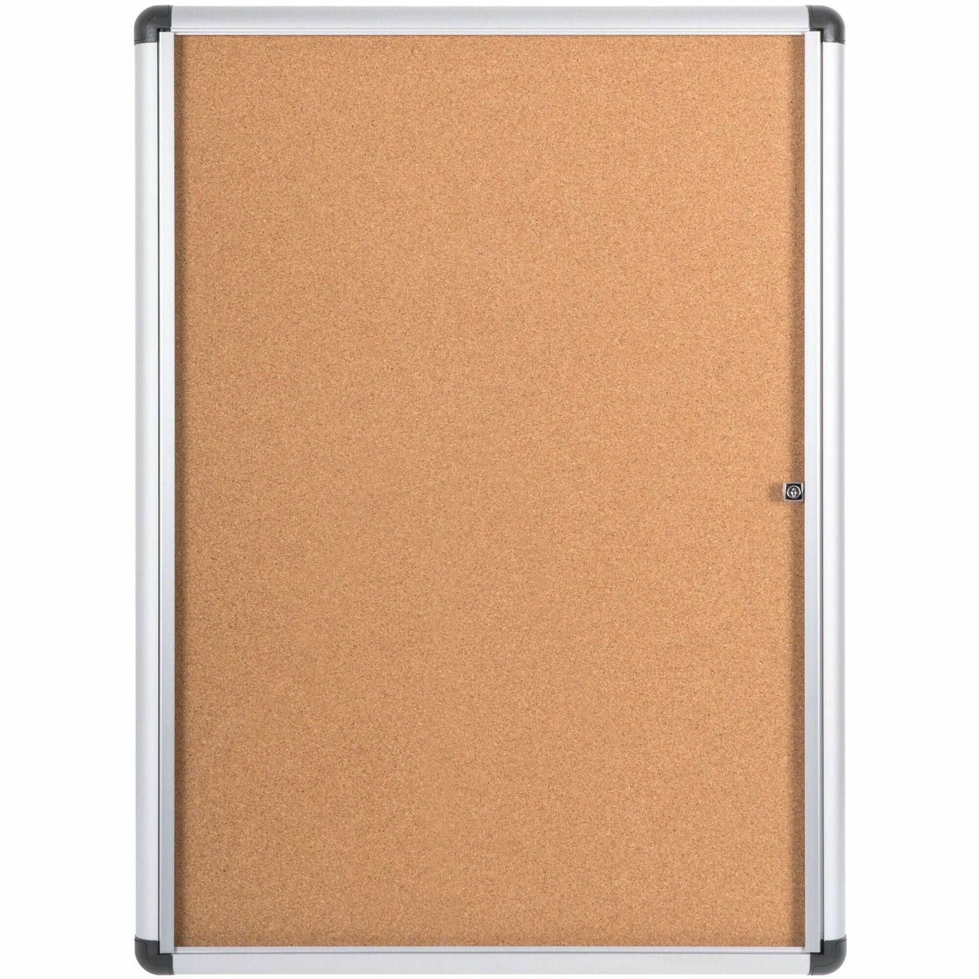 MasterVision SlimeLine Magnetic Enclosed Board - 36.60" Board Height x 26.40" Board Width x 0.70" Board Depth - Natural Cork Surface - Magnetic, Resilient, Locking Door, Self-healing - Anodized Aluminum Frame - 38" Height x 28" Width - 1 Each