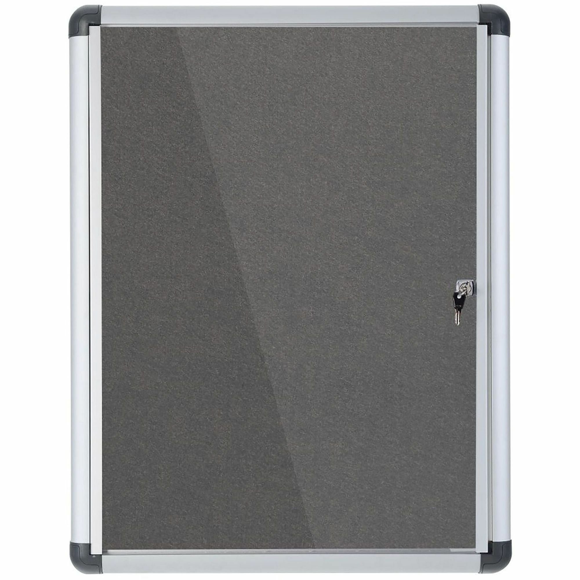 MasterVision SlimLine Magnetic Gray Fabric Enclosed Board - 36.60" Board Height x 26.40" Board Width x 0.70" Board Depth - Gray Fabric Surface - Magnetic, Lock, Reinforced Corners - Anodized Aluminum Frame - 28" Width - 1 Each