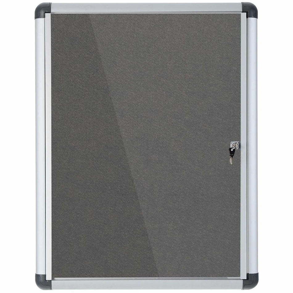 MasterVision SlimLine Magnetic Gray Fabric Enclosed Board - 36.60" Board Height x 26.40" Board Width x 0.70" Board Depth - Gray Fabric Surface - Magnetic, Lock, Reinforced Corners - Anodized Aluminum Frame - 28" Width - 1 Each