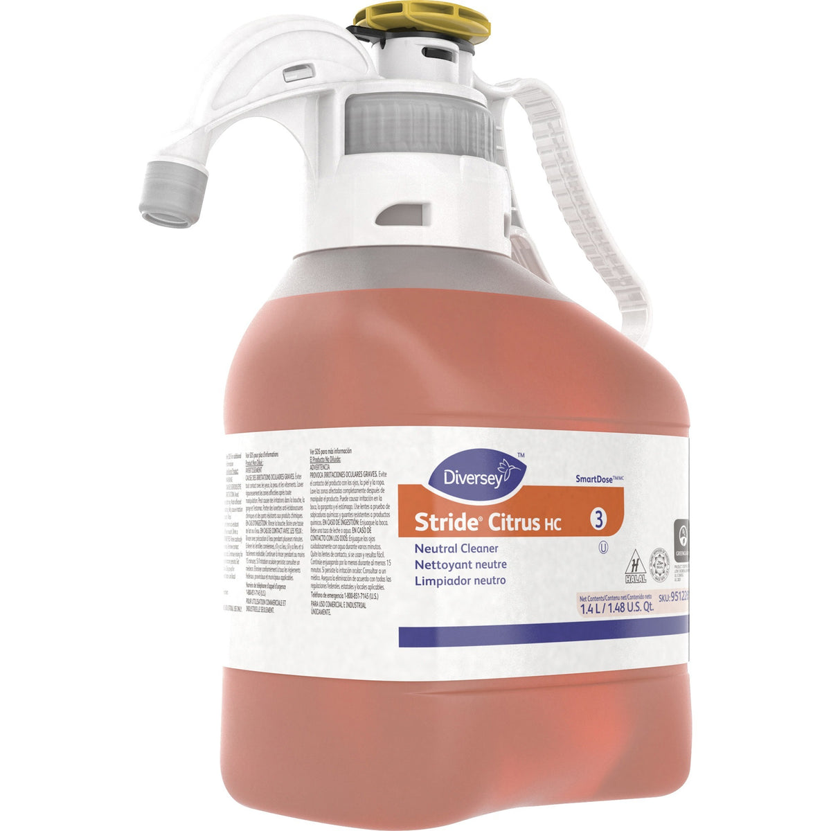 Diversey Stride Citrus HC Neutral Cleaner - For Multi Surface, General Purpose - Concentrate - 47.3 fl oz (1.5 quart) - Citrus Scent - Non Alkaline, Film-free, Phosphate-free - Orange - 1 Each