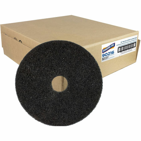 Genuine Joe Black Floor Stripping Pad - 16" Diameter x 1" Thickness - Floor, Stripping - 175 rpm to 350 rpm Speed Supported - Heavy Duty, Dirt Remover, Flexible, Long Lasting, Abrasive, Rotate - Resin, Fiber - Black - 5 / Carton