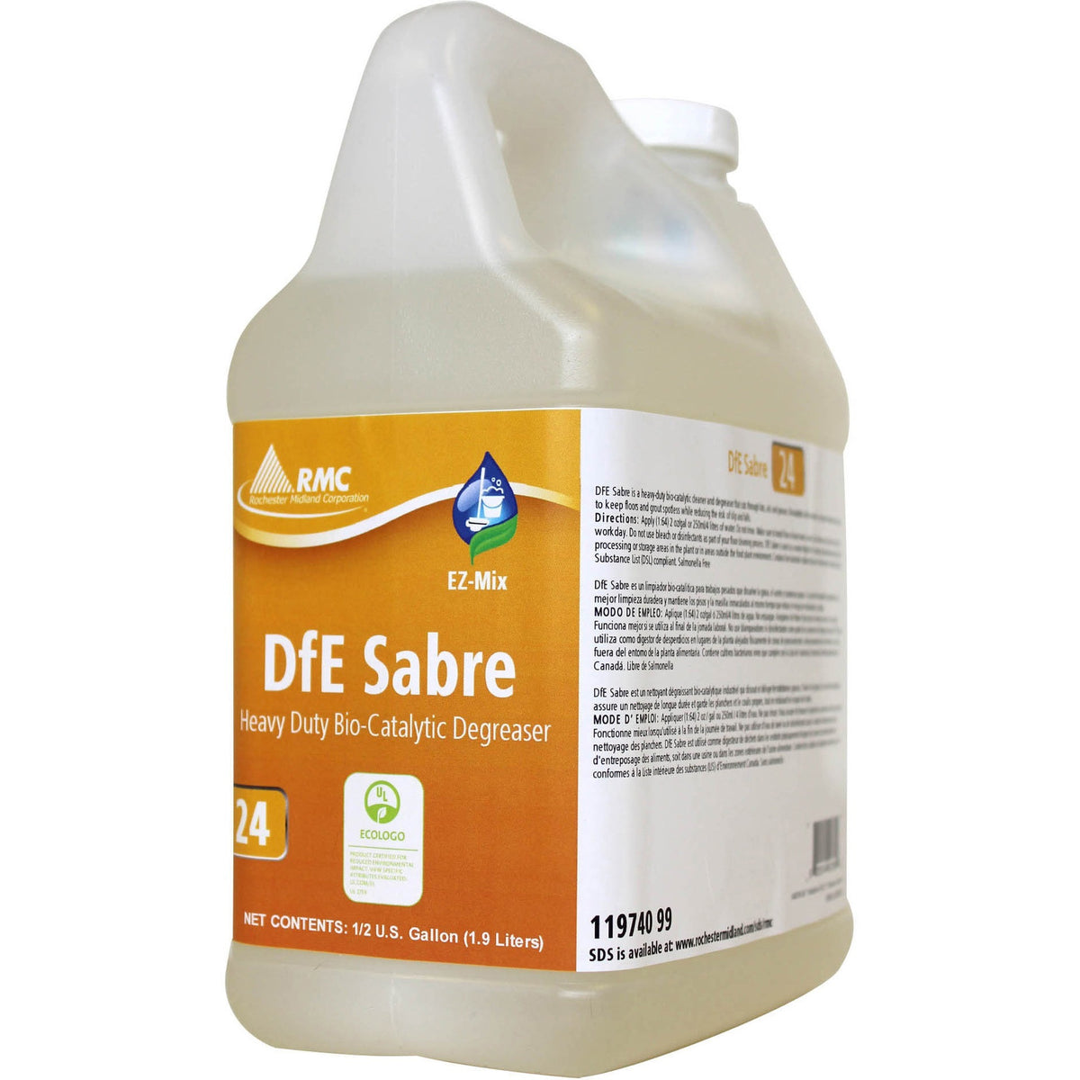 RMC DfE Sabre Heavy Duty Bio-Catalytic Degreaser - For Food Service Area, Kitchen, Restroom, Floor - Concentrate - 64.2 fl oz (2 quart) - Recommended For: Grease Remover, Fat Remover, Oil Remover - White - 4 / Carton