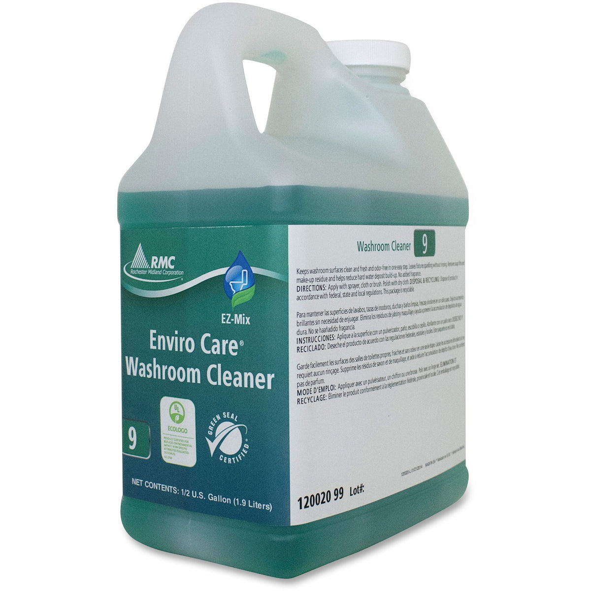 RMC Enviro Care Washroom Cleaner - For Multipurpose - Concentrate - 64.2 fl oz (2 quart) - Recommended For: Soap Residue Remover, Oil Remover, Stain Remover, Mineral Deposit Remover - Bio-based, Non-toxic, Phosphate-free - Green - 4 / Carton