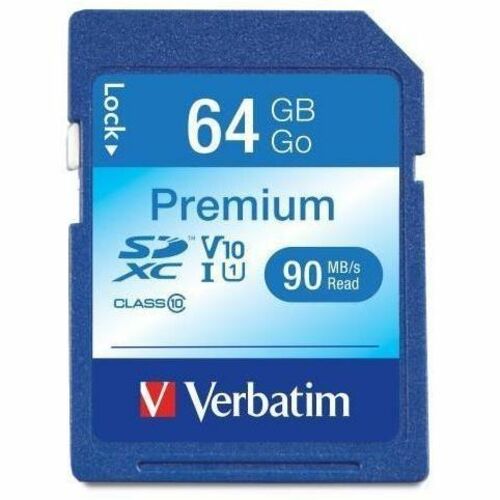 Verbatim Premium 64 GB Class 10/UHS-I (U1) SDXC - 1 Each - TAA Compliant - 70 MB/s Read - 300x Memory Speed - Lifetime Warranty