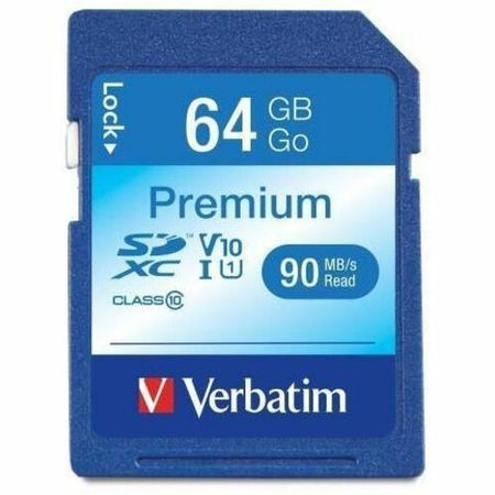 Verbatim Premium 64 GB Class 10/UHS-I (U1) SDXC - 1 Each - TAA Compliant - 70 MB/s Read - 300x Memory Speed - Lifetime Warranty