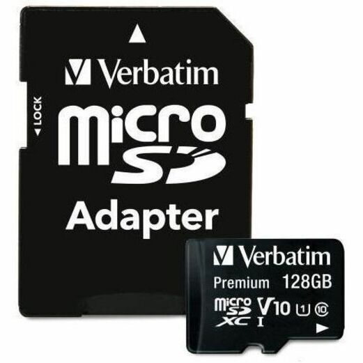 Verbatim Premium 128 GB Class 10/UHS-I microSDXC - 1 Each - TAA Compliant - 45 MB/s Read - Lifetime Warranty