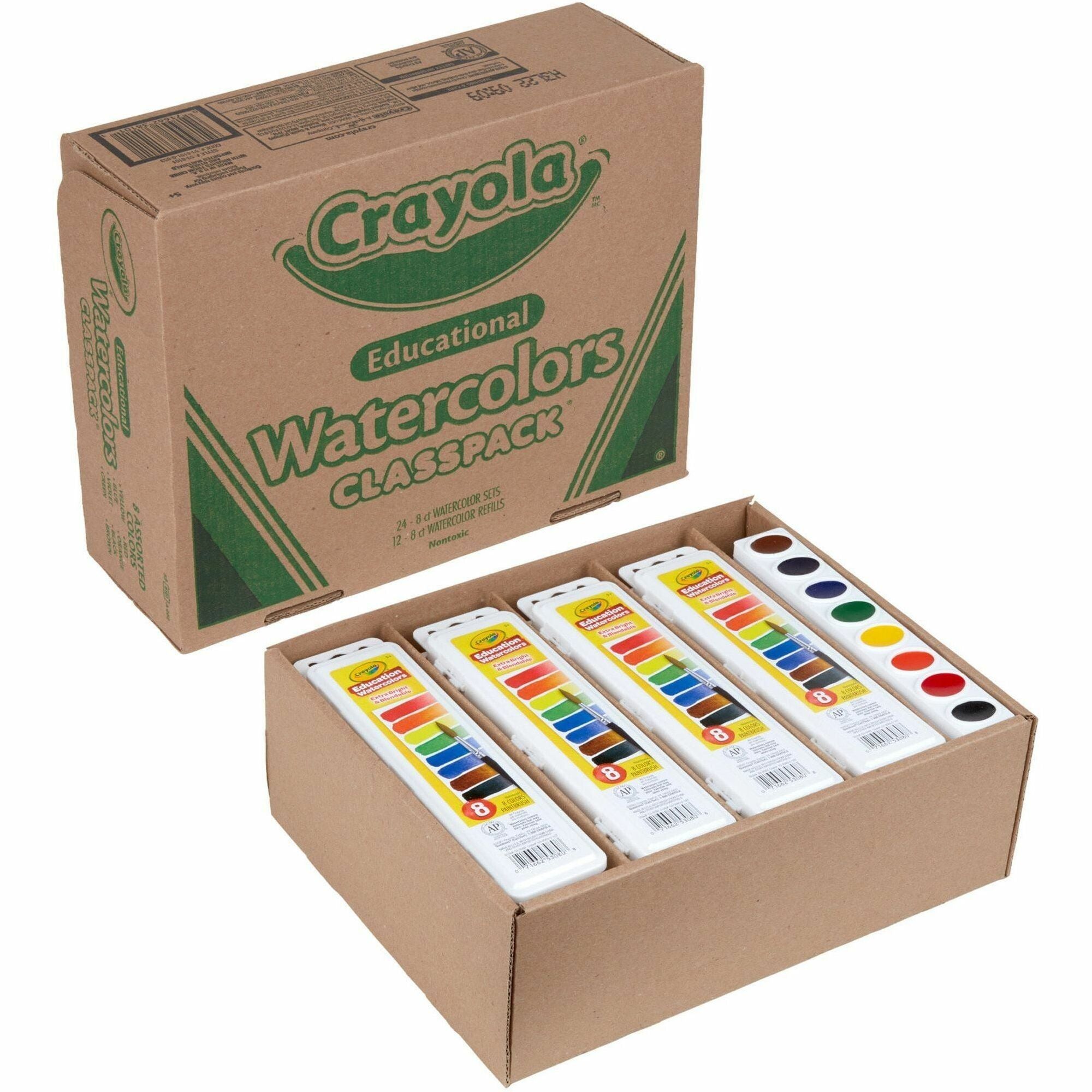 Crayola 8-Color Educational Watercolors Classpack - 8 Color(s) - Red, Yellow, Green, Blue, Brown, Purple, Black, Orange - 36 / Box
