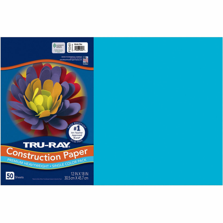 Tru-Ray Construction Paper - Art Project - 18" Width x 12" Length - Atomic Blue - Sulphite - 50 / Pack