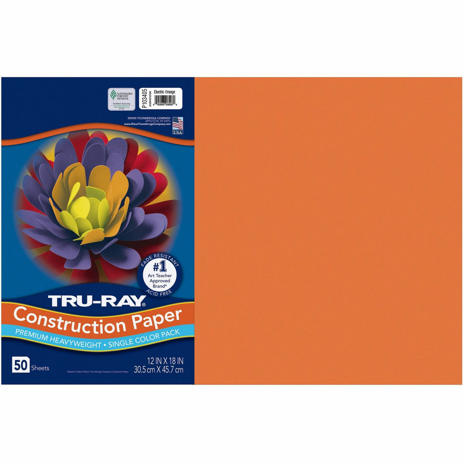 Tru-Ray Construction Paper - Art Project - 18" Width x 12" Length - Electric Orange - Sulphite - 50 / Pack