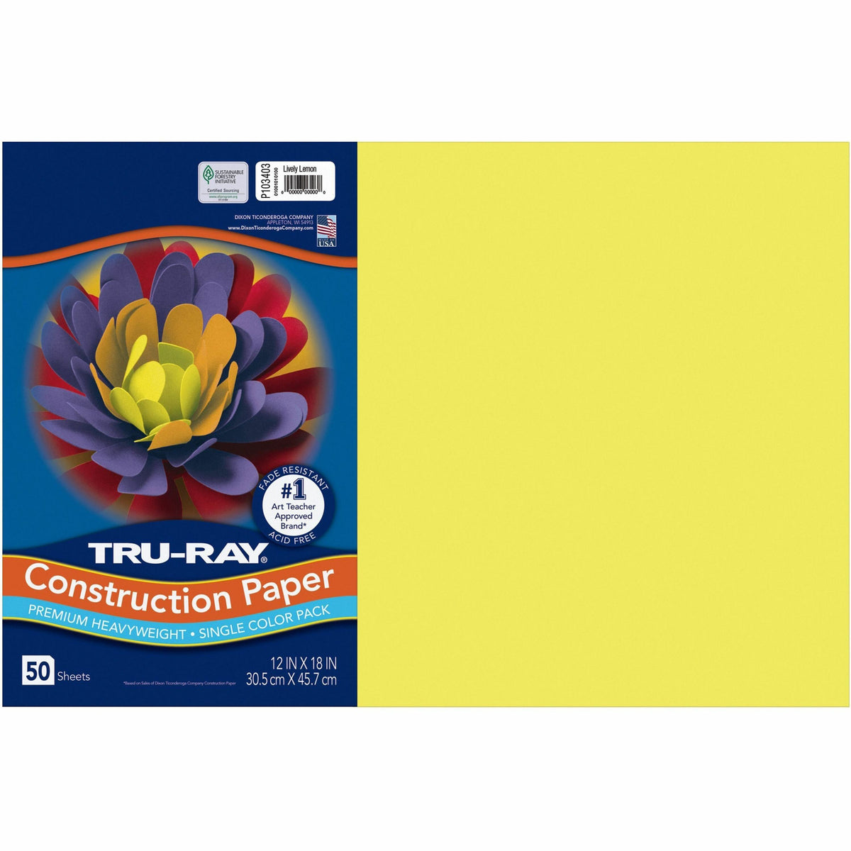 Tru-Ray Construction Paper - Art Project - 18" Width x 12" Length - Lively Lemon - Sulphite - 50 / Pack