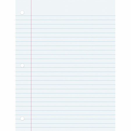 Pacon Wide Ruled Filler Paper - 100 Sheets - Wide Ruled Front Ruling - 0.37" Ruled - Red Margin - 3 Hole(s) - 8" x 10 1/2" Sheet Size - White Paper - Smooth, Punched - 100 / Pack