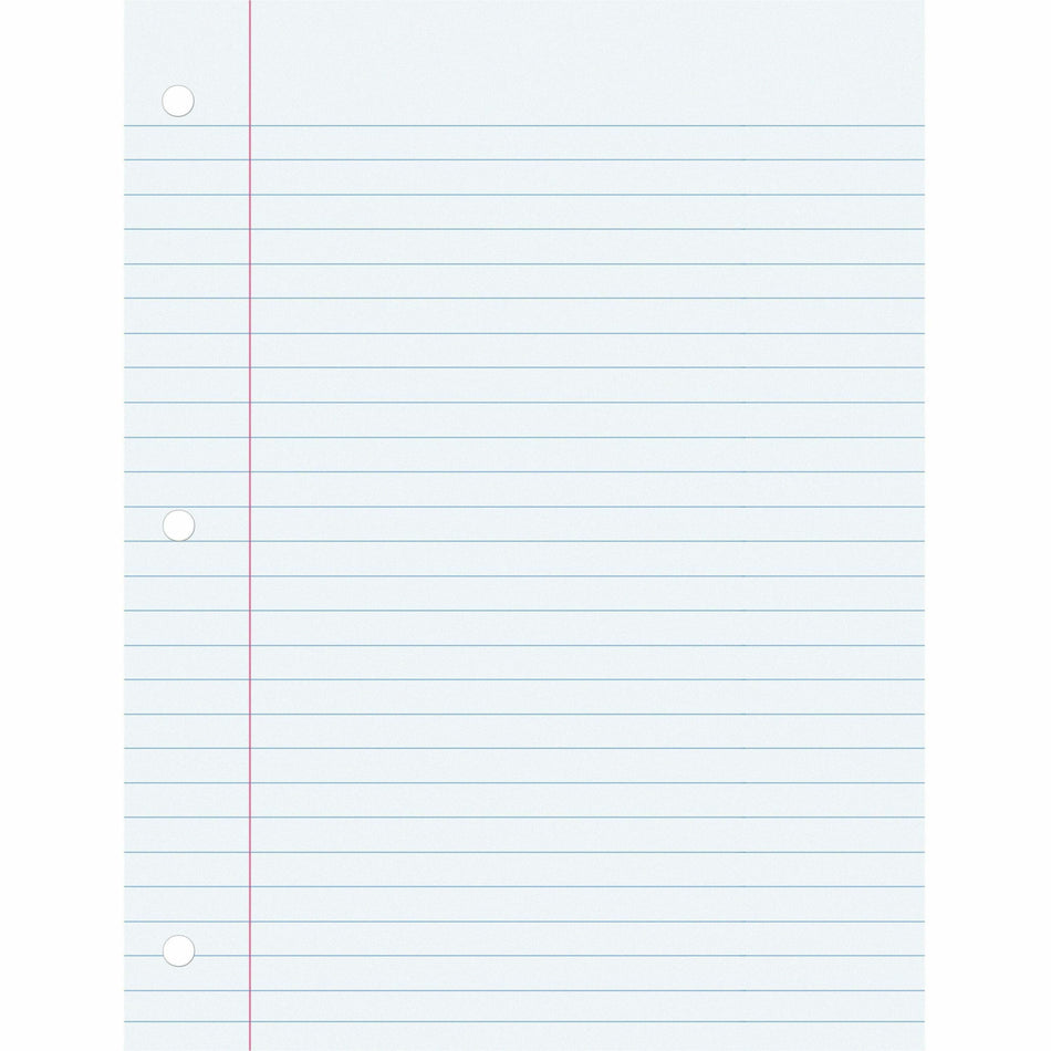 Pacon Wide Ruled Filler Paper - 100 Sheets - Wide Ruled Front Ruling - 0.37" Ruled - Red Margin - 3 Hole(s) - 8" x 10 1/2" Sheet Size - White Paper - Smooth, Punched - 100 / Pack