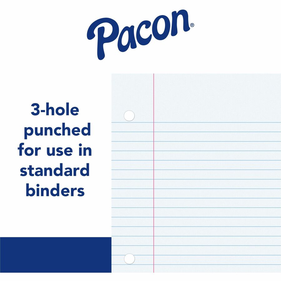 Pacon Wide Ruled Filler Paper - 200 Sheets - Wide Ruled Front Ruling - 0.37" Ruled - Red Margin - 3 Hole(s) - 8" x 10 1/2" Sheet Size - White Paper - Smooth, Punched - 200 / Pack