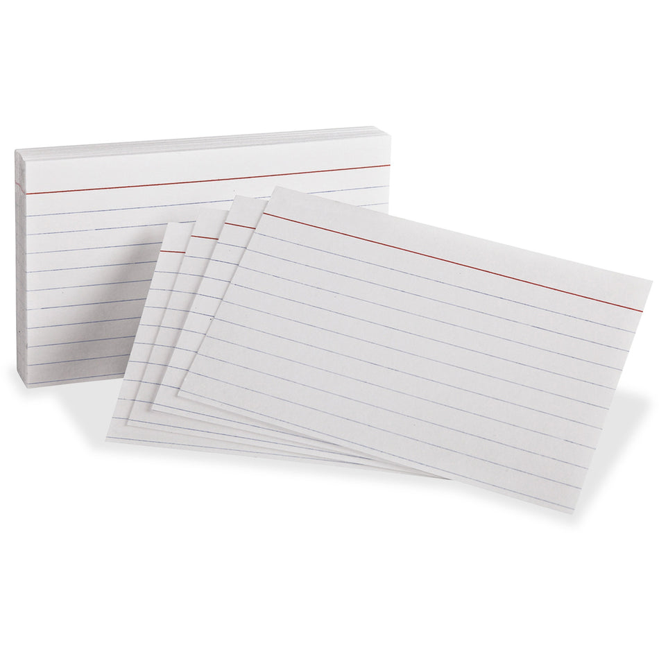 Oxford Red Margin Ruled Index Cards - Front Ruling Surface - Ruled Front Ruling - 3" x 5" Sheet Size - White Paper - 300 / Pack