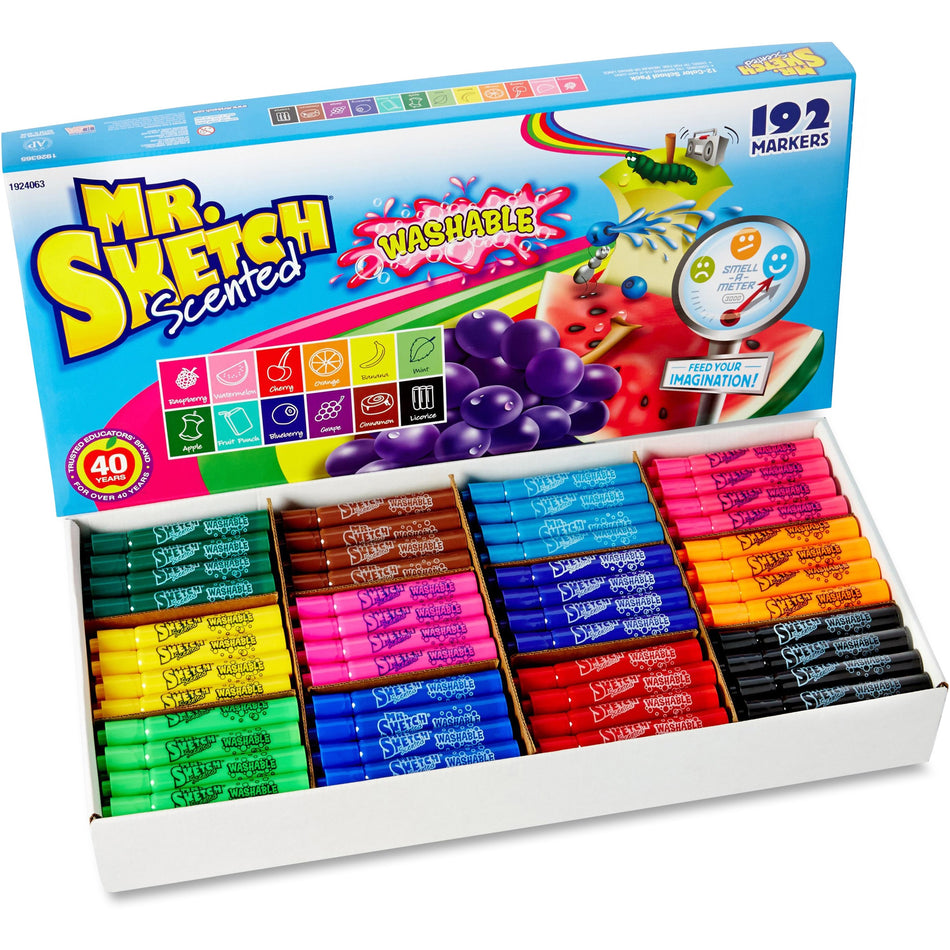 Mr. Sketch Scented Washable Markers - Narrow Narrow Chisel, Medium, Broad Marker Point - Washable - Assorted Ink - 192 / Set