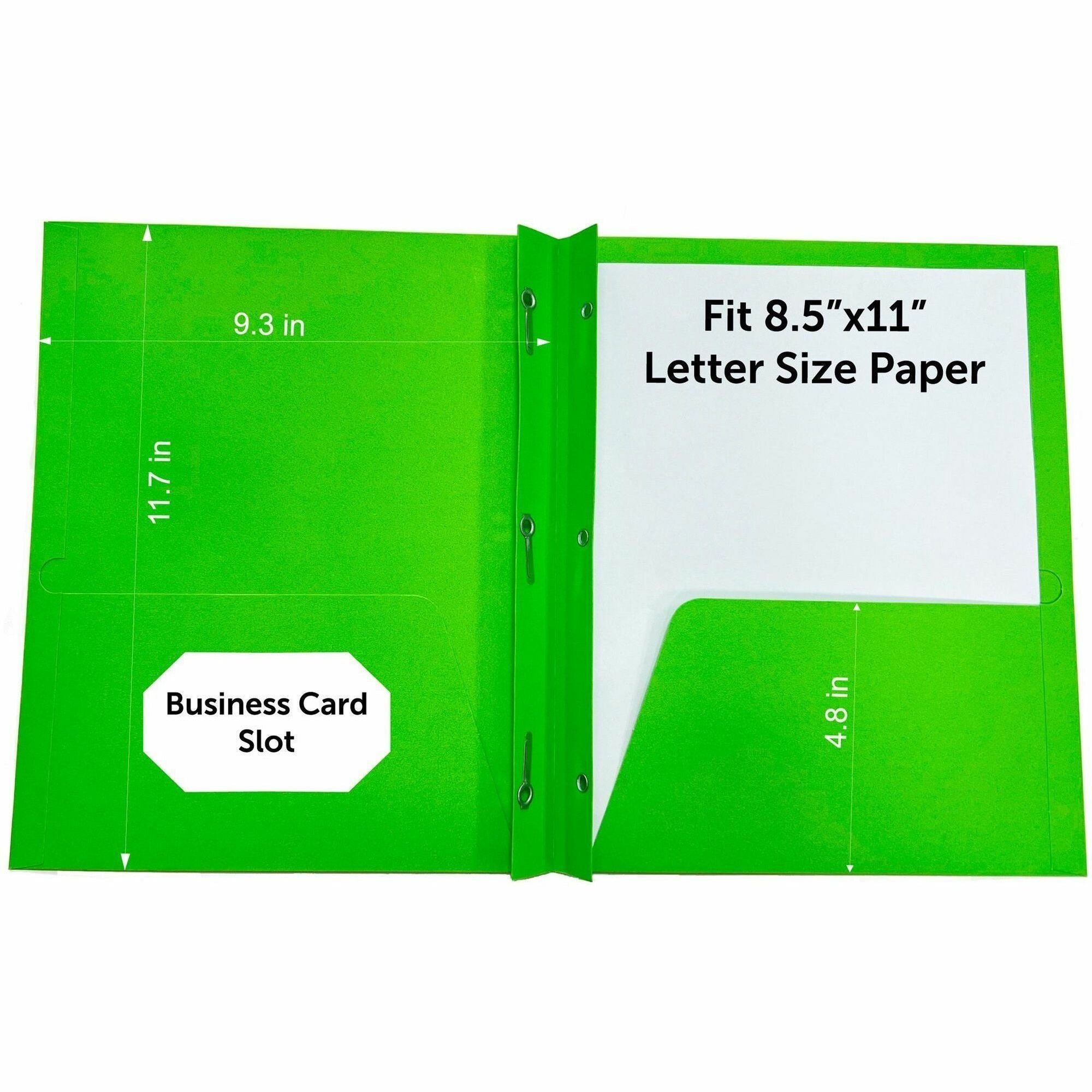 Sparco Letter Pocket Folder - 8 1/2" x 11" - 3 x Double Prong Fastener(s) - 2 Internal Pocket(s) - Apple Green - 25 / Box