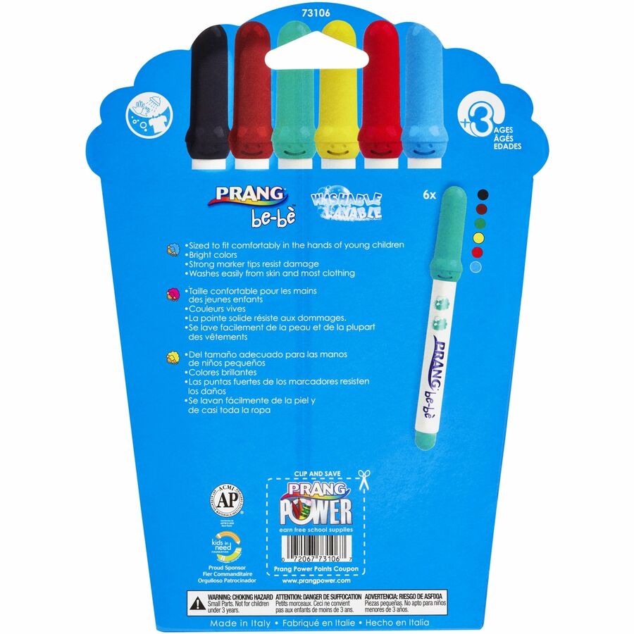 Prang be-be Jumbo Markers - Washable - Assorted Ink - 6 / Set