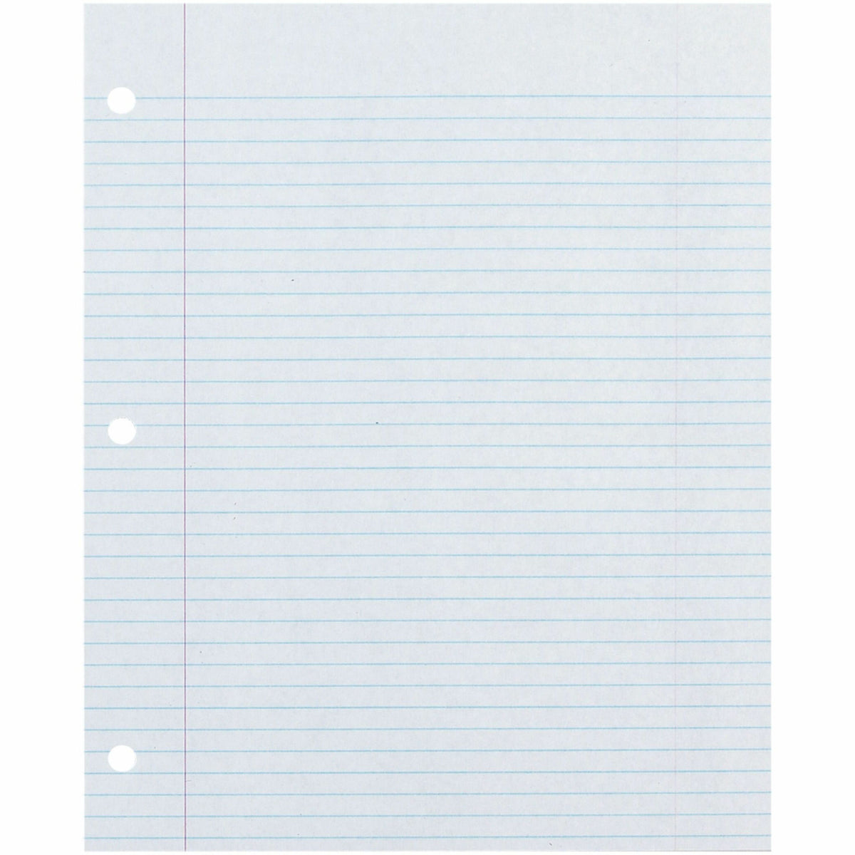 Ecology Recycled Filler Paper - 500 Sheets - College Ruled Front Ruling - 0.28" Ruled - Red Margin - 3 Hole(s) - Letter - 8 1/2" x 11" Sheet Size - White Paper - Eco-friendly, Recyclable, Acid-free, Chlorine-free, Hole-punched - Recycled - 500 / Pack