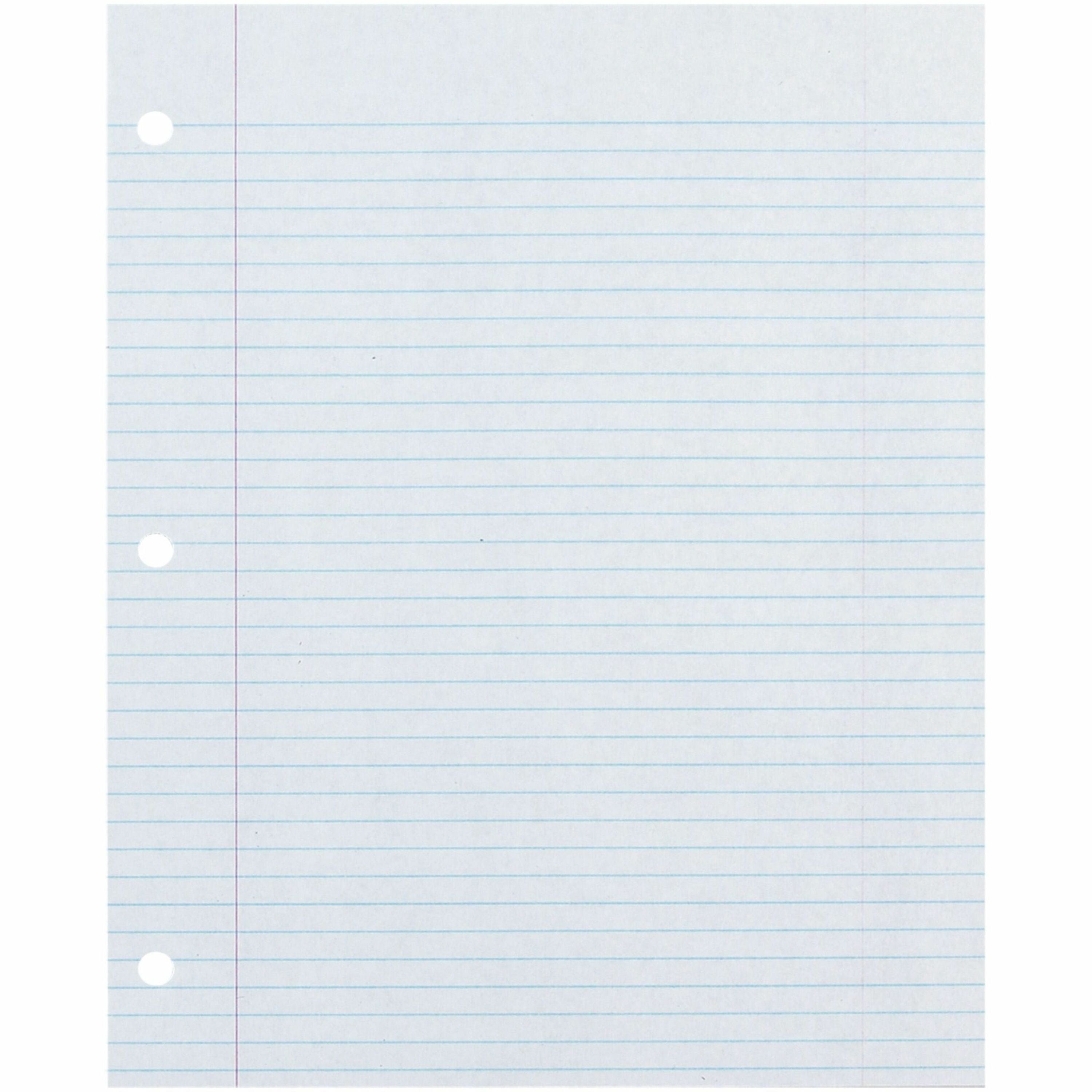Ecology Recycled Filler Paper - 500 Sheets - College Ruled Front Ruling - 0.28" Ruled - Red Margin - 3 Hole(s) - Letter - 8 1/2" x 11" Sheet Size - White Paper - Eco-friendly, Recyclable, Acid-free, Chlorine-free, Hole-punched - Recycled - 500 / Pack