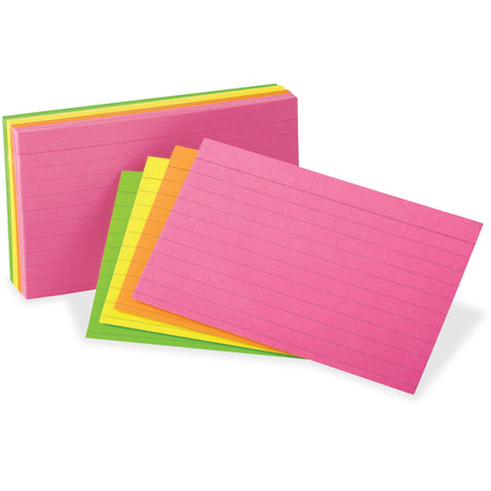 Oxford Neon Glow Ruled Index Cards - Front Ruling Surface - Ruled Front Ruling - 3" x 5" Sheet Size - Assorted Paper - Recycled - 300 / Pack