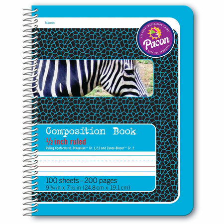 Pacon Composition Book - 100 Sheets - 200 Pages - Spiral Bound - Short Way Ruled Front Ruling - 0.50" Ruled - 7 1/2" x 9 3/4" Sheet Size - Blue Cover - 1 Each