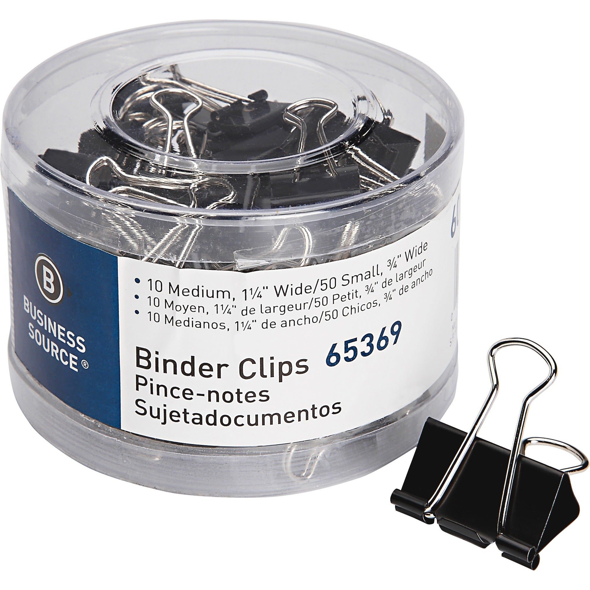 Business Source Small/Medium Binder Clips Set - Small, Medium - for Paper, Project, Document - Black - 60 / Pack