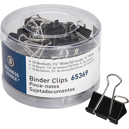 Business Source Small/Medium Binder Clips Set - Small, Medium - for Paper, Project, Document - Black - 60 / Pack