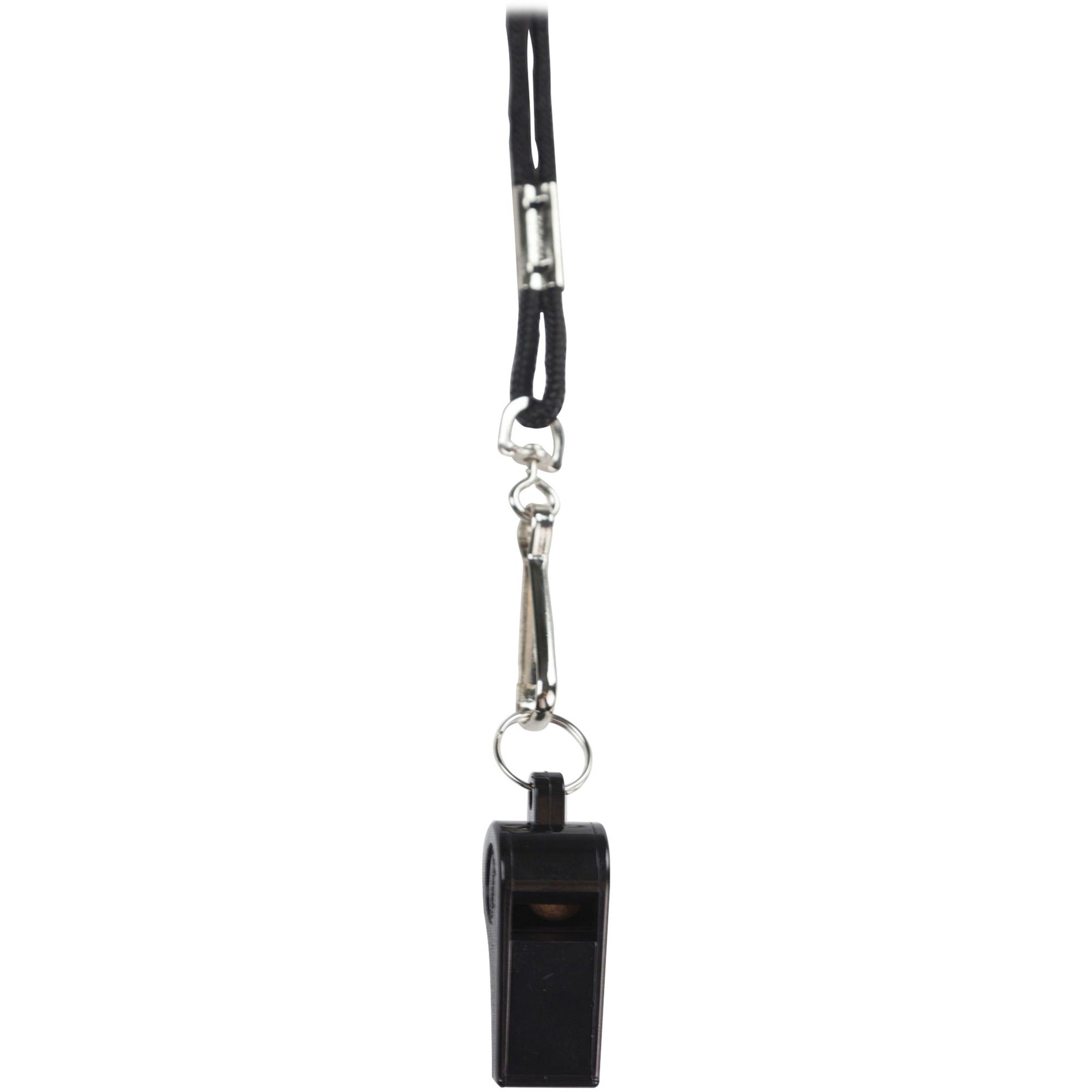 Champion Sports Plastic Whistle/Bulk Lanyard Pack - Black, Silver - Metal, Nylon, Plastic - 1 Dozen