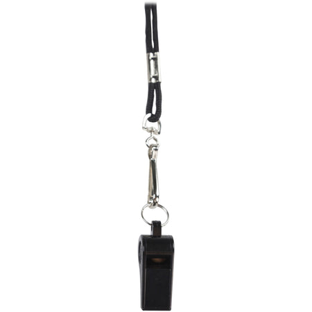 Champion Sports Plastic Whistle/Bulk Lanyard Pack - Black, Silver - Metal, Nylon, Plastic - 1 Dozen