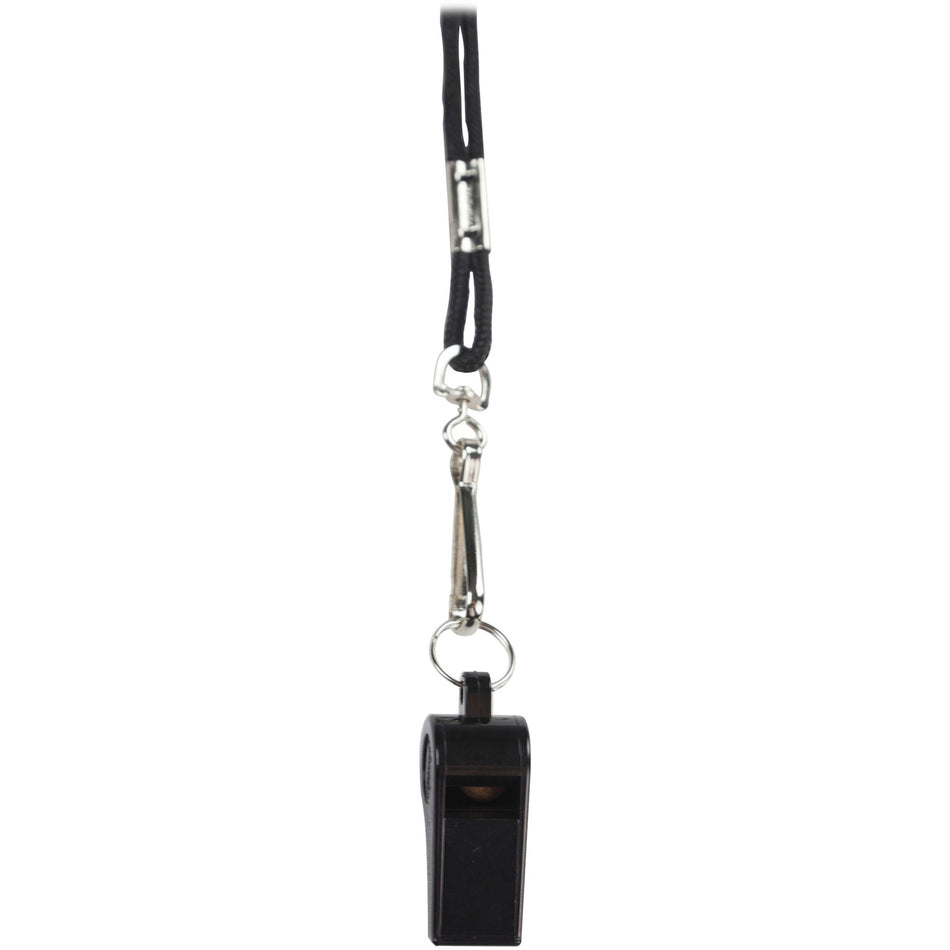 Champion Sports Plastic Whistle/Bulk Lanyard Pack - Black, Silver - Metal, Nylon, Plastic - 1 Dozen