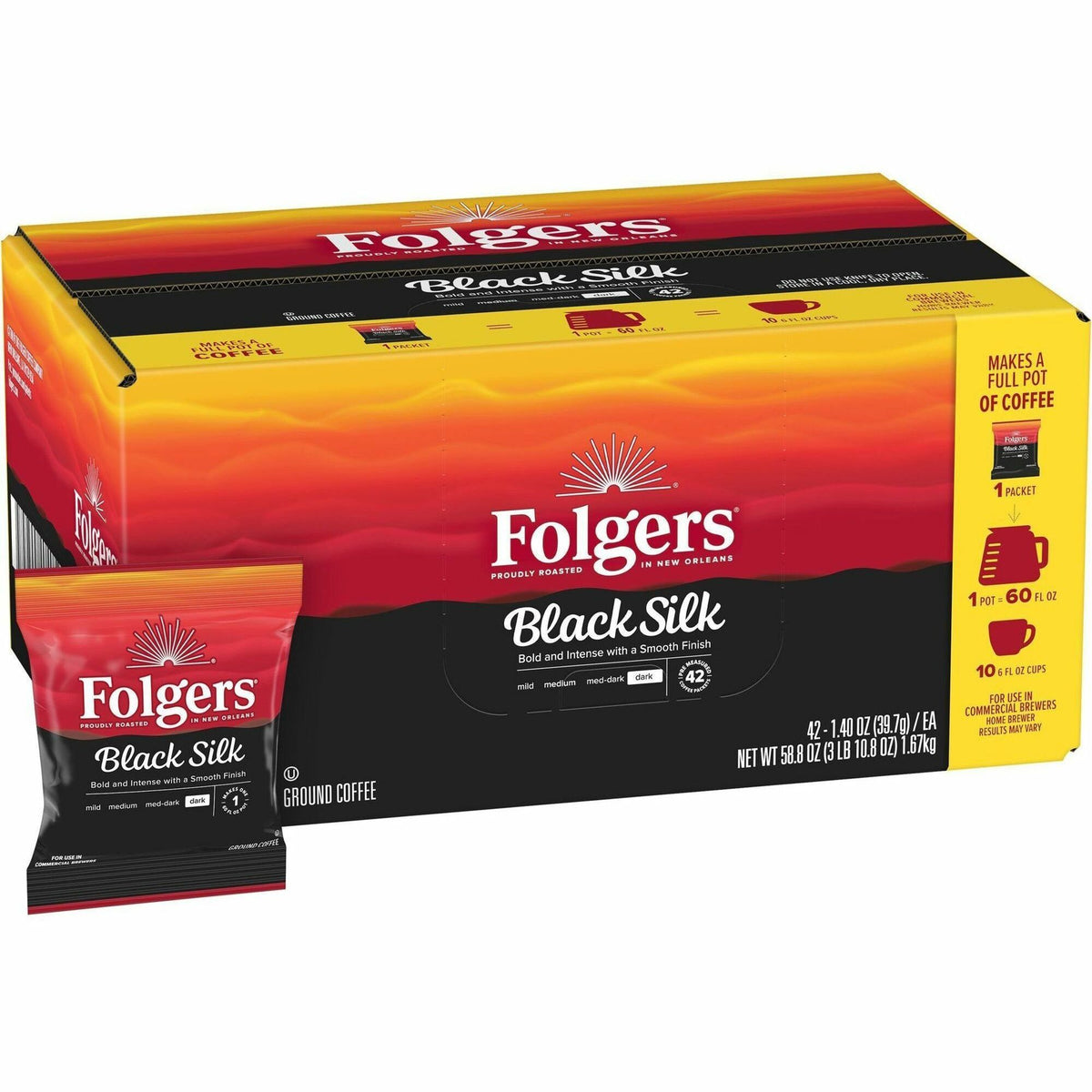 Folgers® Fraction Pack Black Silk Coffee - Regular - Dark - 1.4 oz - Fraction Pack - 42 / Carton