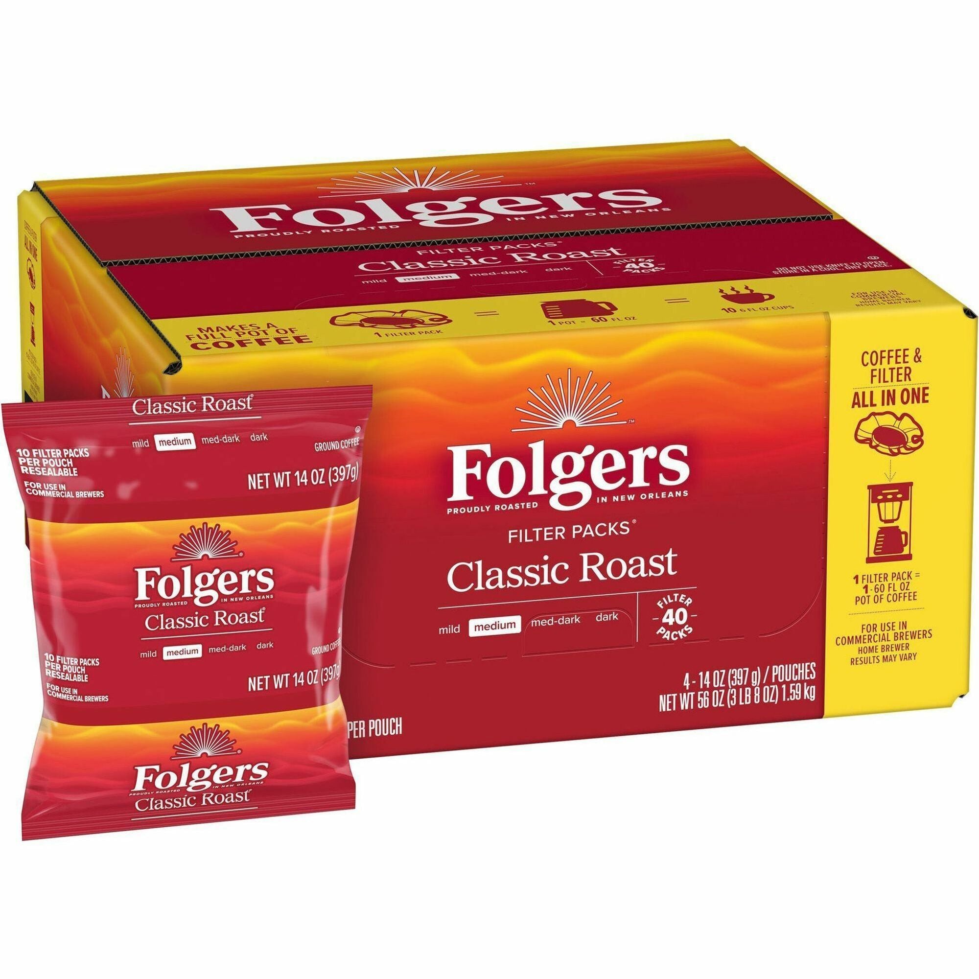 Folgers® Filter Pack Classic Roast Coffee - Regular - Classic - 1.4 oz - Filter Pack - 40 / Carton