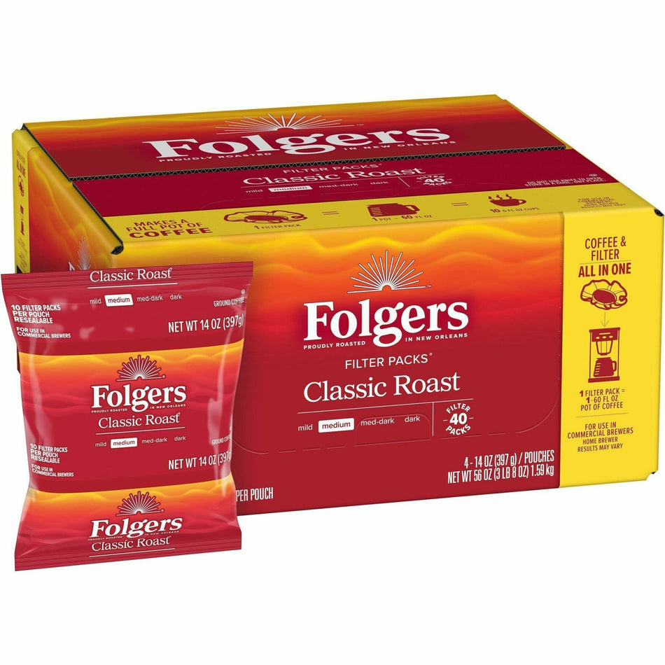 Folgers® Filter Pack Classic Roast Coffee - Regular - Classic - 1.4 oz - Filter Pack - 40 / Carton