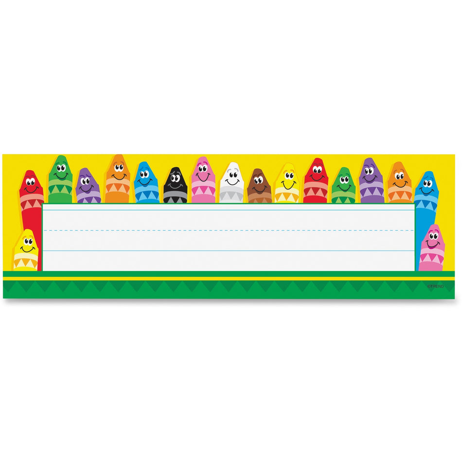 Trend Colorful Crayons Name Plates - 9.5" Width x 2.9" Height - Rectangular Shape - Assorted - 36 / Pack